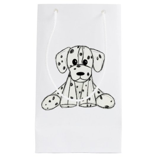 Petit Sac Cadeau Chien en dalmate dessin simple noir (Devant)
