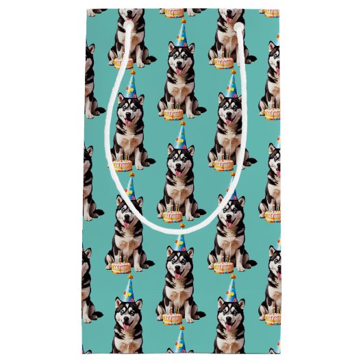 Petit Sac Cadeau Chien Husky Birthday (Devant)