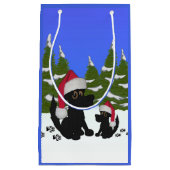 Petit Sac Cadeau Chiens de Noël bleu (Devant)