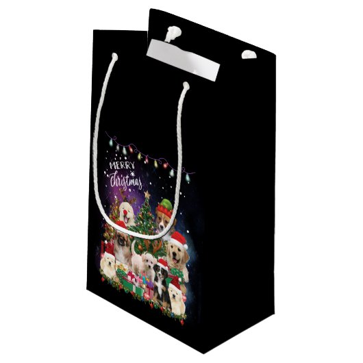 Petit Sac Cadeau Chiens Joyeux Noël Lumière (Dos Angle)