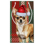 Petit Sac Cadeau Chihuahua Chien Rouge Vert Plaid Noël (Dos)