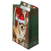 Petit Sac Cadeau Chihuahua Chien Rouge Vert Plaid Noël (Devant Angle)