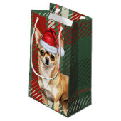 Petit Sac Cadeau Chihuahua Chien Rouge Vert Plaid Noël (Dos Angle)