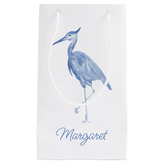 Petit Sac Cadeau Chinoiserie Aquarelle Héron bleu (Devant)