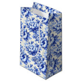 Petit Sac Cadeau Chinoiserie Bleu Blanc Floral (Devant Angle)