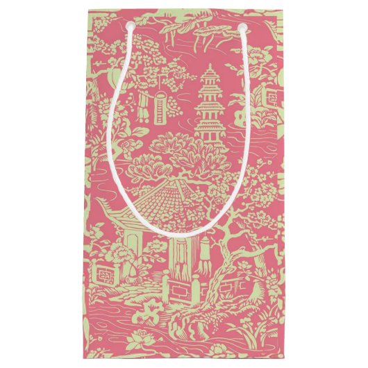 Petit Sac Cadeau Chinoiserie rose (Devant)