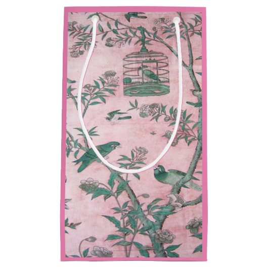 Petit Sac Cadeau Chinoiserie rose (Devant)