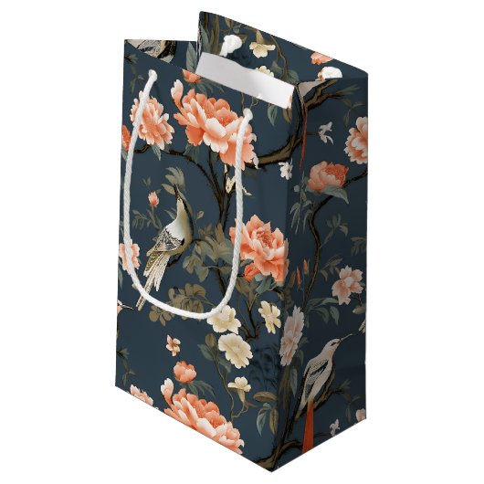 Petit Sac Cadeau Chinoiserie sur Denim Blue (Dos Angle)
