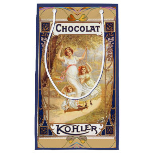 Petit Sac Cadeau chocolat victorien étiquette floral élégant or ble