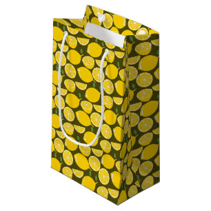 Petit Sac Cadeau Citrons jaunes et motif vert olive : Citrus modern