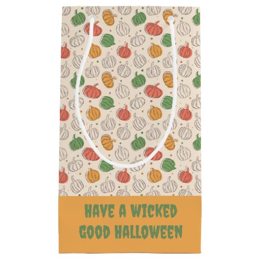Petit Sac Cadeau Citrouille Halloween orange jaune vert (Devant)