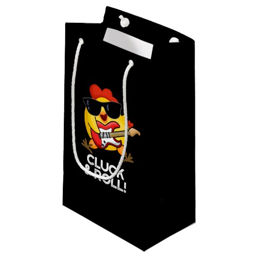 Petit Sac Cadeau Cluck And Roll Funky Chicken Pun Dark BG (Devant Angle)