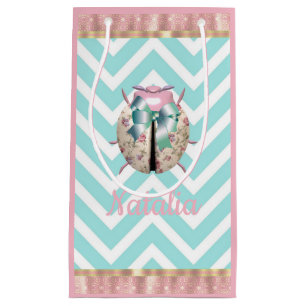 Petit Sac Cadeau Coccinelle chevron rose bleu floral mignonne