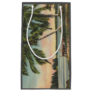 Petit Sac Cadeau Cocotier Vintage Brise Tropicale Coucher de Soleil