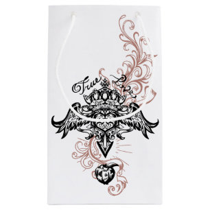Petit Sac Cadeau Coeur, ailes et couronne stylisées tatouages