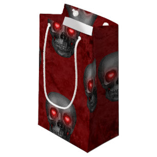Petit Sac Cadeau Coeur de crâne gris Yeux Aquarelle rouge Goth Rom
