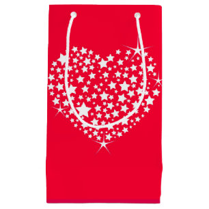 Petit Sac Cadeau Coeur de Parties scintillant rouge et blanc