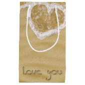 Petit Sac Cadeau Coeur "Love you" écrit dans Sable (Devant)