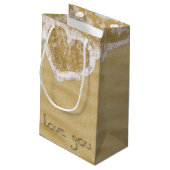 Petit Sac Cadeau Coeur "Love you" écrit dans Sable (Dos Angle)