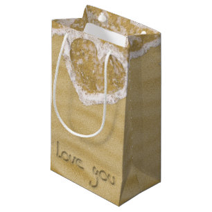 Petit Sac Cadeau Coeur "Love you" écrit dans Sable