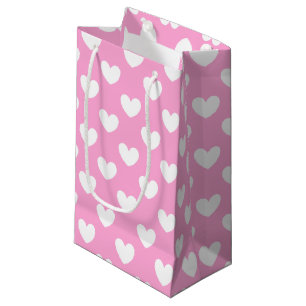 Petit Sac Cadeau Coeurs de polka blanc sur Cotton Candy rose