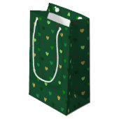 Petit Sac Cadeau Coeurs de Polka sur vert de forêt (Devant Angle)