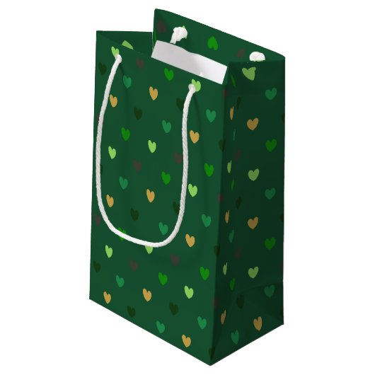 Petit Sac Cadeau Coeurs de Polka sur vert de forêt (Dos Angle)