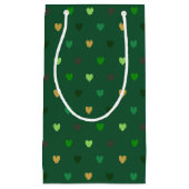 Petit Sac Cadeau Coeurs de Polka sur vert de forêt (Devant)