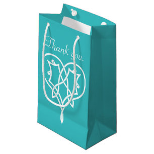 Petit Sac Cadeau Cœurs en trame celtique en turquoise dans un sac-c
