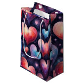 Petit Sac Cadeau Coeurs Galaxy Aquarelle Valentines Art (Devant Angle)