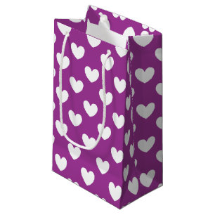 Petit Sac Cadeau Coeurs polka blanc sur violet