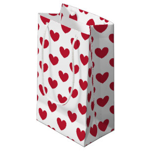 Petit Sac Cadeau Coeurs polka rouge sur blanc