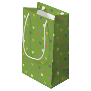 Petit Sac Cadeau Coeurs Polka sur vert vert