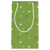 Petit Sac Cadeau Coeurs Polka sur vert vert (Devant)