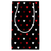 Petit Sac Cadeau Coeurs rouge et blanc sur noir (Devant)