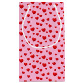 Petit Sac Cadeau Coeurs rouges éparpillés sur rose (Dos)