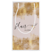 Petit Sac Cadeau Coiffeur Élégant Ciseaux Dorés Coiffeuse Rose (Devant)