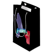 Petit Sac Cadeau Colibri bleu et vert et Hibiscus rouge (Devant Angle)