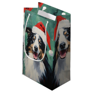 Petit Sac Cadeau Collie peinture de Noël