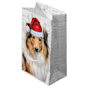 Petit Sac Cadeau Collie Père Noël Dog Holiday Wohof Word Art Noël