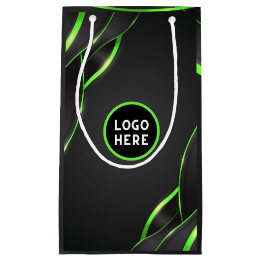 Petit Sac Cadeau Conception de fluide abstrait noir et vert | Ajout (Devant)