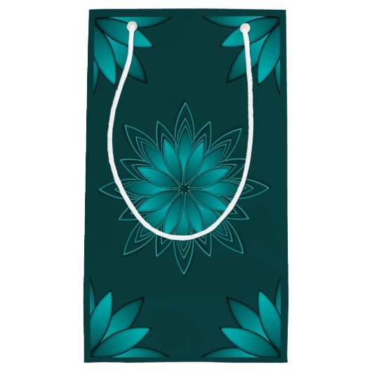 Petit Sac Cadeau Conception de mandala à feuilles sarcelles sur fon (Devant)