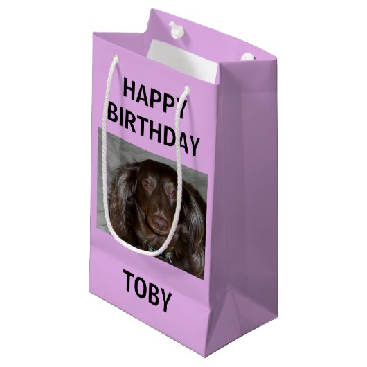 Petit Sac Cadeau Conception de script photo violet pour l'anniversa (Devant Angle)