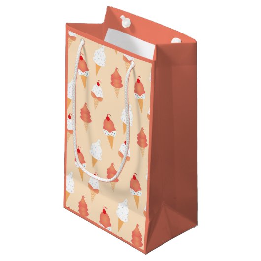 Petit Sac Cadeau Conne De Crème De Glace Avec Saupoudrer Motif Rose (Devant Angle)