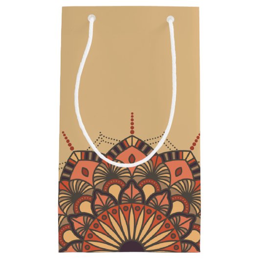 Petit Sac Cadeau Contemporain Brown Peach Mandala (Devant)