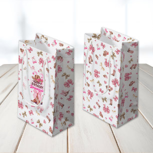 Petit Sac Cadeau Coquette coquette cow-girl rose Joyeux anniversair