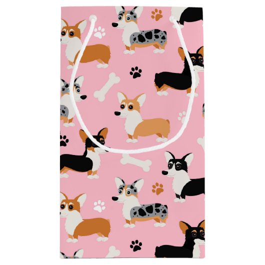 Petit Sac Cadeau Corgi Motif rose (Dos)