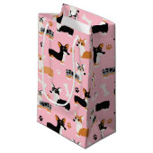 Petit Sac Cadeau Corgi Motif rose (Devant Angle)