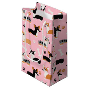 Petit Sac Cadeau Corgi Motif rose