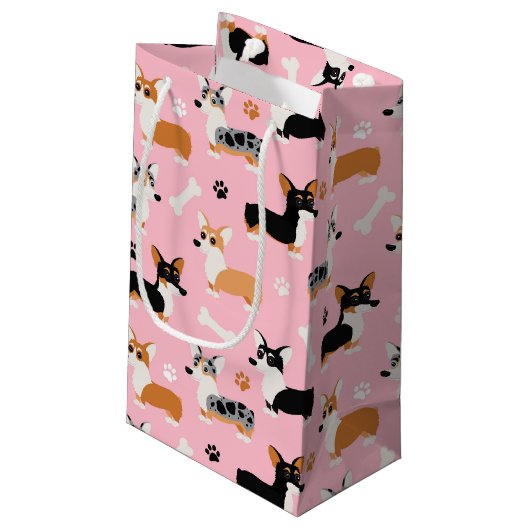 Petit Sac Cadeau Corgi Motif rose (Dos Angle)